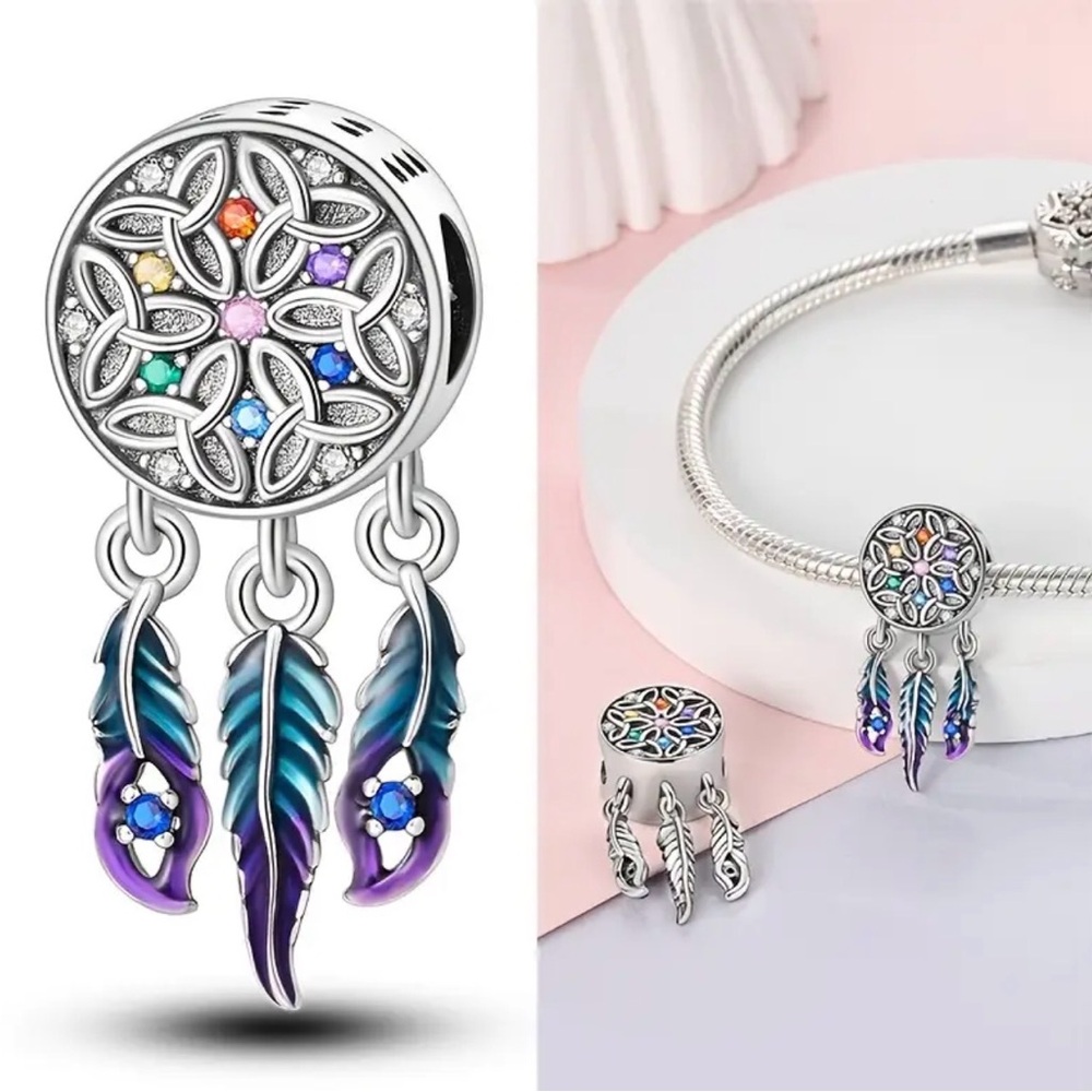 Elegant Silver and Multicolor Dream Catcher Charm - Picture 1 of 4